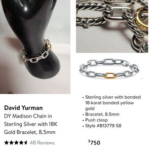 DY Madison Chain Sterling Silver and Gold Bracelet. #109